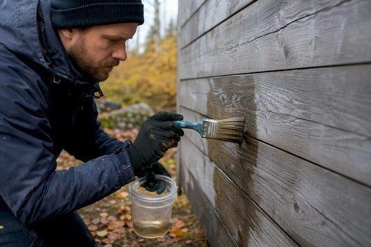 Händer som applicerar klotterskydd på träytor